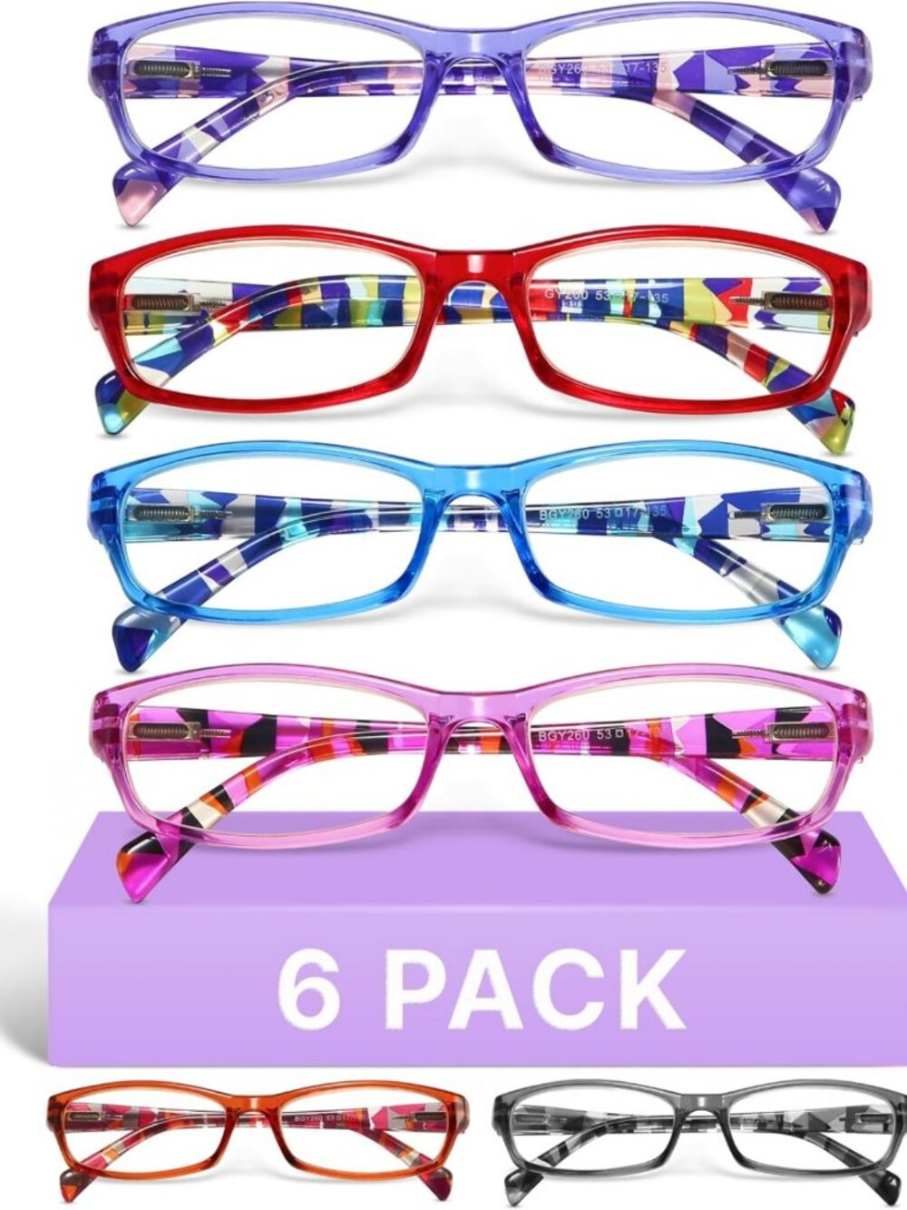Fashionable 6-Pack Reading Glasses for Women, Blue Light Blocking, Spring Hinge